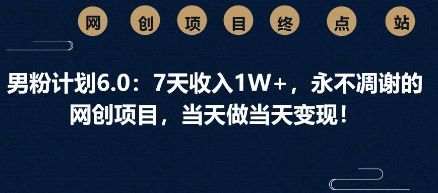 男粉计划6.0：7天收入1W+，永不凋谢的网创项目，当天做当天变现！-低成本创业项目大全｜短视频带货+AI副业变现｜知行创业网