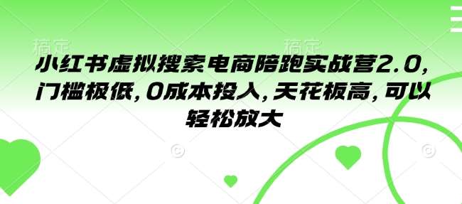 小红书虚拟搜索电商陪跑实战营2.0，门槛极低，0成本投入，天花板高，可以轻松放大-低成本创业项目大全｜短视频带货+AI副业变现｜知行创业网
