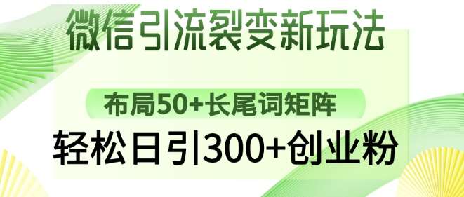 微信引流裂变新玩法：布局50+长尾词矩阵，轻松日引300+创业粉-低成本创业项目大全｜短视频带货+AI副业变现｜知行创业网