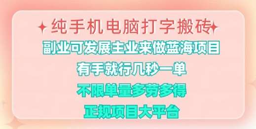 纯手机电脑打字搬砖，有手就行，几秒一单，多劳多得，正规项目大平台【揭秘】-低成本创业项目大全｜短视频带货+AI副业变现｜知行创业网