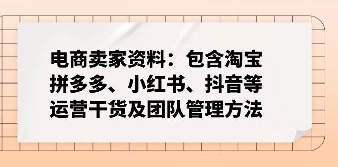 （14354期）电商卖家资料：包含淘宝、拼多多、小红书、抖音等运营干货及团队管理方法-低成本创业项目大全｜短视频带货+AI副业变现｜知行创业网