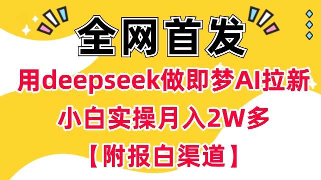 用deepseek做即梦Ai拉新 小白实操月入过W+【附报白渠道】-低成本创业项目大全｜短视频带货+AI副业变现｜知行创业网