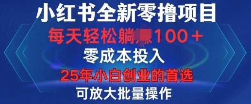 小红书全新纯零撸项目，只要有号就能玩，可放大批量操作，轻松日入100+【揭秘】-低成本创业项目大全｜短视频带货+AI副业变现｜知行创业网