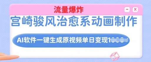 宫崎骏风治愈系动画制作，AI软件一键生成原创视频流量爆炸，单日变现多张，详细实操流程-低成本创业项目大全｜短视频带货+AI副业变现｜知行创业网