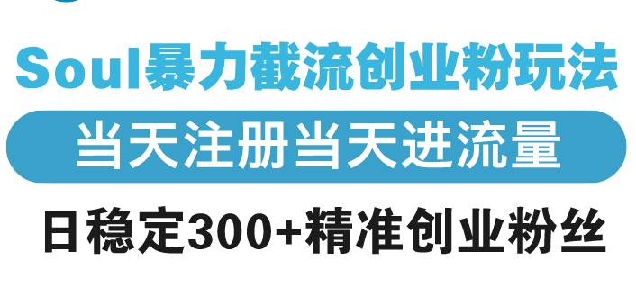 （13935期）Soul暴力截流创业粉玩法，当天注册当天进流量，日稳定300+精准创业粉丝-低成本创业项目大全｜短视频带货+AI副业变现｜知行创业网