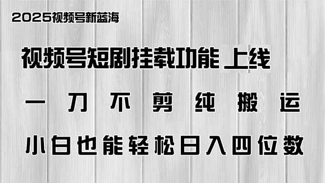 （14310期）视频号短剧挂载功能上线，一刀不剪纯搬运，小白也能轻松日入四位数-低成本创业项目大全｜短视频带货+AI副业变现｜知行创业网
