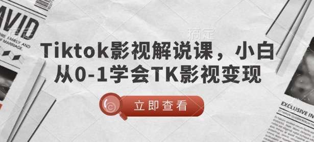 TikTok影视解说课，小白从0-1学会TK影视变现-低成本创业项目大全｜短视频带货+AI副业变现｜知行创业网
