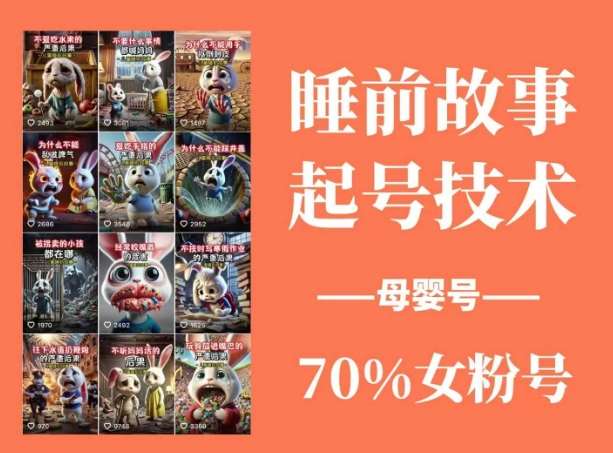 睡前故事起号技术，母婴号涨粉，70%女粉，百分百原创-低成本创业项目大全｜短视频带货+AI副业变现｜知行创业网