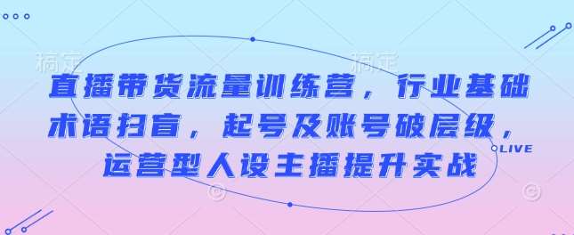 直播带货流量训练营，行业基础术语扫盲，起号及账号破层级，运营型人设主播提升实战-低成本创业项目大全｜短视频带货+AI副业变现｜知行创业网