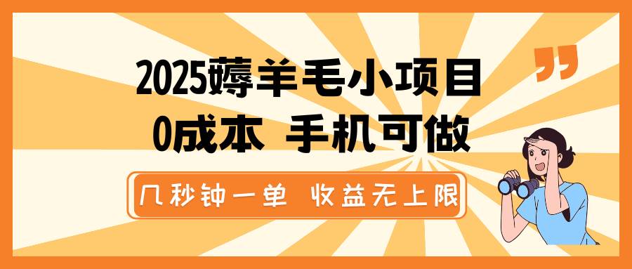 2025薅羊毛小项目，0成本 手机可做，几秒钟一单，收益无上限-低成本创业项目大全｜短视频带货+AI副业变现｜知行创业网