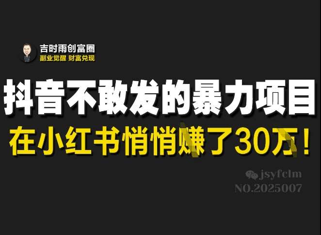 抖音不敢发的暴利项目，在小红书悄悄挣了30W-低成本创业项目大全｜短视频带货+AI副业变现｜知行创业网