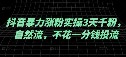 抖音暴力涨粉实操3天千粉，自然流，不花一分钱投流，实操经验分享-低成本创业项目大全｜短视频带货+AI副业变现｜知行创业网