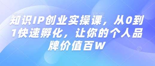 知识IP创业实操课，从0到1快速孵化，让你的个人品牌价值百W-低成本创业项目大全｜短视频带货+AI副业变现｜知行创业网