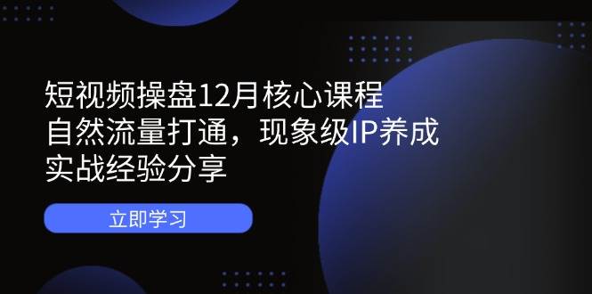 （14447期）短视频操盘12月核心课程：自然流量打通，现象级IP养成，实战经验分享-低成本创业项目大全｜短视频带货+AI副业变现｜知行创业网