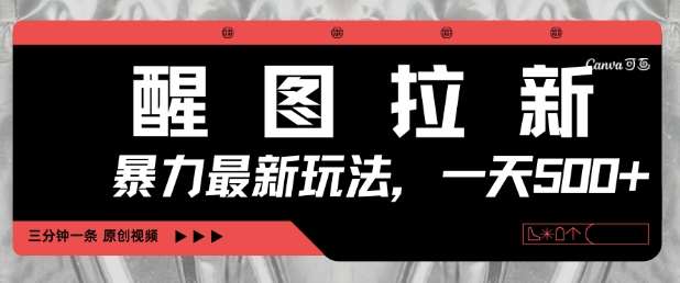 醒图拉新，暴力新玩法，光用手机三分钟制作一条视频，一天轻松5张-低成本创业项目大全｜短视频带货+AI副业变现｜知行创业网