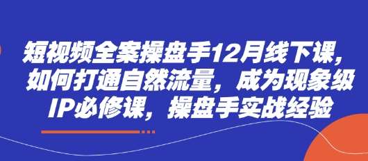 短视频全案操盘手12月线下课，如何打通自然流量，成为现象级IP必修课，操盘手实战经验-低成本创业项目大全｜短视频带货+AI副业变现｜知行创业网