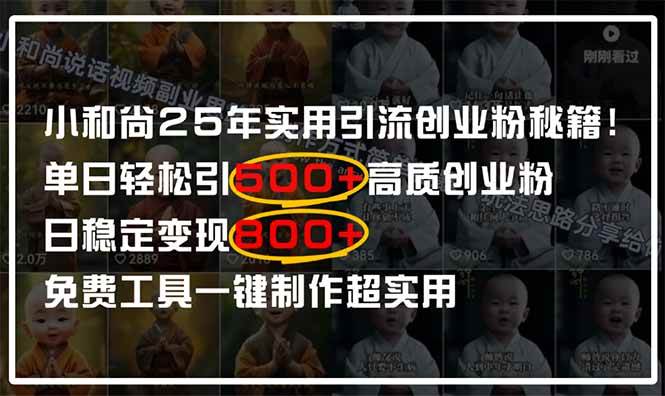 （14436期）小和尚2025年实用引流秘籍！单日轻松引500+高质量创业粉，日变现800+，…-低成本创业项目大全｜短视频带货+AI副业变现｜知行创业网