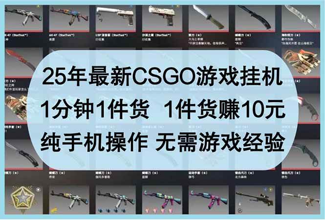（14439期）25年最新CSGO游戏挂机，1分钟1件货，1件货赚10元 纯手机操作 无需游戏经验-低成本创业项目大全｜短视频带货+AI副业变现｜知行创业网