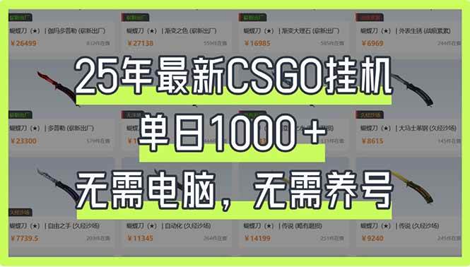 （14178期）25年最新CSGO挂机系统，单日1000+，无需电脑，无需养号，0基础可上手-低成本创业项目大全｜短视频带货+AI副业变现｜知行创业网