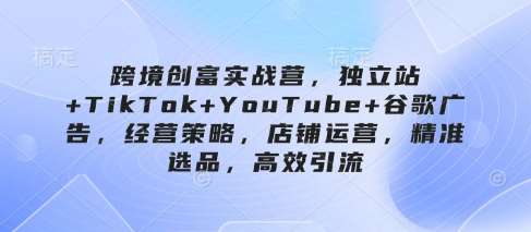 跨境创富实战营，独立站+TikTok+YouTube+谷歌广告，经营策略，店铺运营，精准选品，高效引流-低成本创业项目大全｜短视频带货+AI副业变现｜知行创业网