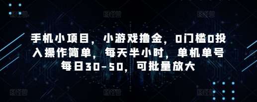 手机小项目，小游戏撸金，0门槛0投入操作简单，每天半小时，单机单号每日30-50，可批量放大-低成本创业项目大全｜短视频带货+AI副业变现｜知行创业网