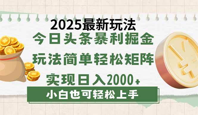 （14120期）今日头条2025最新玩法，思路简单，复制粘贴，轻松实现矩阵日入2000+-低成本创业项目大全｜短视频带货+AI副业变现｜知行创业网