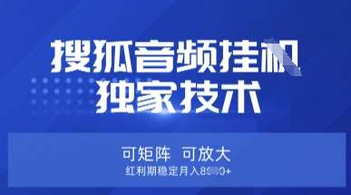 【搜狐音频挂G】独家技术，可矩阵可放大，红利期稳定月入8k【揭秘】-低成本创业项目大全｜短视频带货+AI副业变现｜知行创业网