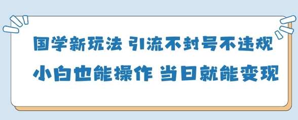 国学新玩法，引流不封号不违规小白也能操作，当日就能变现-低成本创业项目大全｜短视频带货+AI副业变现｜知行创业网