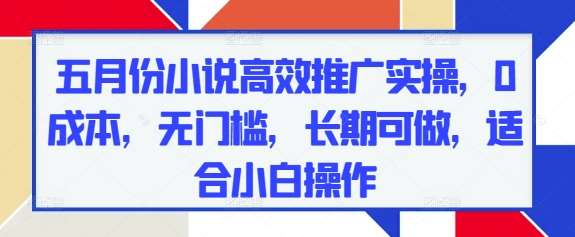 五月份小说高效推广实操，0成本，无门槛，长期可做，适合小白操作-低成本创业项目大全｜短视频带货+AI副业变现｜知行创业网