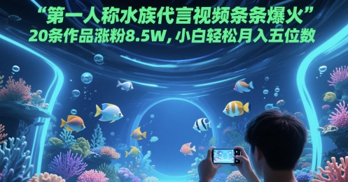 第一人称水族代言视频条条爆火，20条作品涨粉8.5W，小白轻松月入五位数-低成本创业项目大全｜短视频带货+AI副业变现｜知行创业网