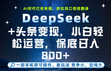 DeepSeek+头条变现，保姆级教学，小白轻松上手，日入8张+【揭秘】-低成本创业项目大全｜短视频带货+AI副业变现｜知行创业网