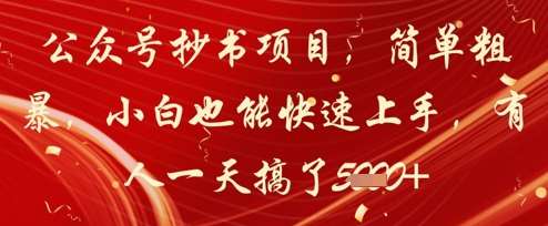 公众号抄书项目，简单粗暴，小白也能快速上手，有人一天搞了1k+-低成本创业项目大全｜短视频带货+AI副业变现｜知行创业网