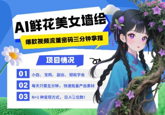 AI+墙绘+美女+鲜花，2025最火流量密码，小白三分钟学会，N种变现渠道，月入五位数-低成本创业项目大全｜短视频带货+AI副业变现｜知行创业网
