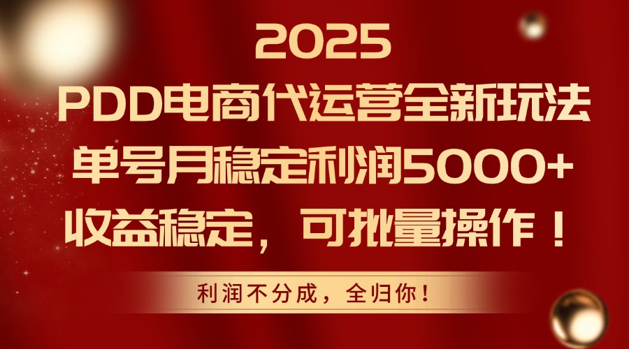 （14839期）2025PDD电商代运营全新玩法，单号月稳定利润5000+，收益稳定，可批量操作-低成本创业项目大全｜短视频带货+AI副业变现｜知行创业网