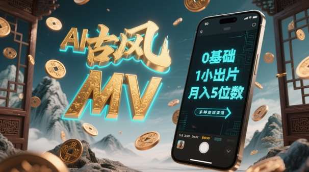 AI一键生成古风音乐MV，0剪辑基础1小时出片，多种变现渠道，一部手机月入5位数-低成本创业项目大全｜短视频带货+AI副业变现｜知行创业网