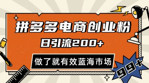 拼多多引流电商创业粉，日引200+，可矩阵放大，做了就有效【揭秘】-低成本创业项目大全｜短视频带货+AI副业变现｜知行创业网