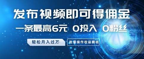 发布视频即可得佣金，一条最高6元，0投入 0粉丝  会发视频就行，月入过W，批量操作收益翻倍【揭秘】-低成本创业项目大全｜短视频带货+AI副业变现｜知行创业网