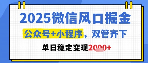 2025微信风口掘金，公众号+小程序双管齐下，单日稳定变现1k+【揭秘】-低成本创业项目大全｜短视频带货+AI副业变现｜知行创业网