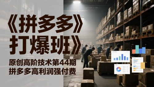 《拼多多打爆班》原创高阶技术第44期，拼多多高利润强付费-低成本创业项目大全｜短视频带货+AI副业变现｜知行创业网