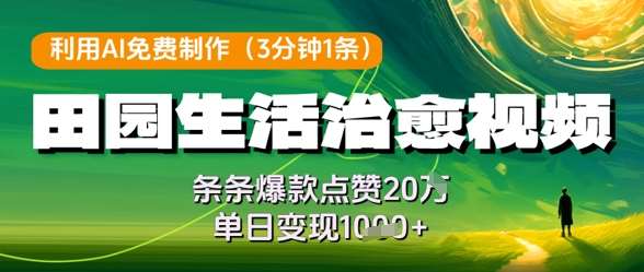 利用AI免费制作田园生活治愈视频，条条爆款点赞20W，单日变现几张-低成本创业项目大全｜短视频带货+AI副业变现｜知行创业网