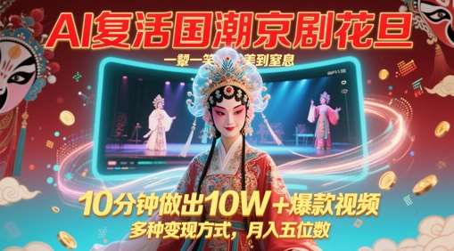AI复活国潮京剧花旦，一颦一笑美到窒息，10分钟做出10W+爆款视频，多种变现方式，月入五位数-低成本创业项目大全｜短视频带货+AI副业变现｜知行创业网