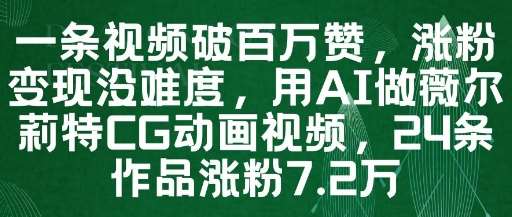 一条视频破百万赞，涨粉变现没难度，用AI做薇尔莉特CG动画视频，24条作品涨粉7.2W-低成本创业项目大全｜短视频带货+AI副业变现｜知行创业网