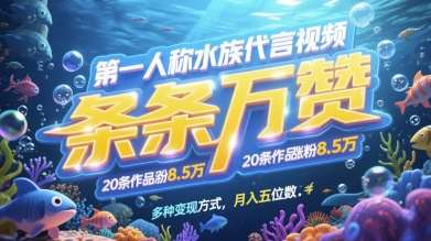 第一人称水族代言视频，条条万赞，20条作品涨粉7.8W，多种变现方式月入五位数-低成本创业项目大全｜短视频带货+AI副业变现｜知行创业网