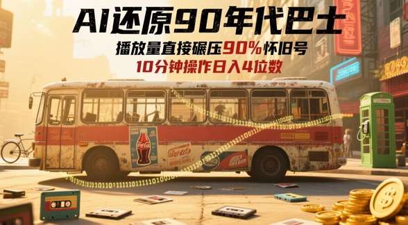 AI还原90年代巴士，一帧就让70后泪崩，播放量直接碾压90%怀旧号，每天操作十分钟，日入四位数-低成本创业项目大全｜短视频带货+AI副业变现｜知行创业网