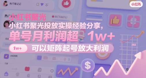 小红书聚光投放实操经验分享，单号月利润超1w+，可以矩阵起号放大利润-低成本创业项目大全｜短视频带货+AI副业变现｜知行创业网