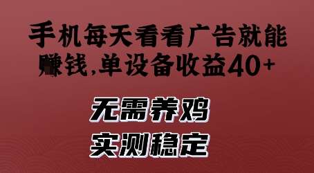 手机每天看看广告就能挣钱，单设备收益40+，无需养鸡，实测稳定【揭秘】-低成本创业项目大全｜短视频带货+AI副业变现｜知行创业网