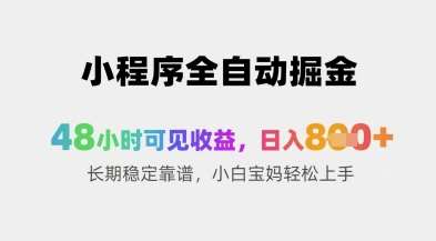 小程序全自动掘金，48小时可见收益，日入8张+长期稳定靠谱，小白宝妈轻松上手【揭秘】-低成本创业项目大全｜短视频带货+AI副业变现｜知行创业网
