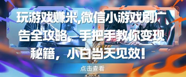 玩游戏挣米，微信小游戏刷广告全攻略，手把手教你变现秘籍，小白当天见效-低成本创业项目大全｜短视频带货+AI副业变现｜知行创业网