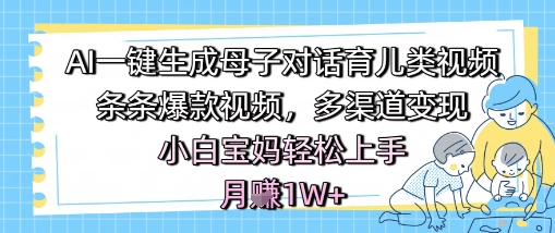 AI一键生成母子对话育儿类视频，条条爆款视频，多渠道变现，小白宝妈轻松上手，月入1W+-低成本创业项目大全｜短视频带货+AI副业变现｜知行创业网