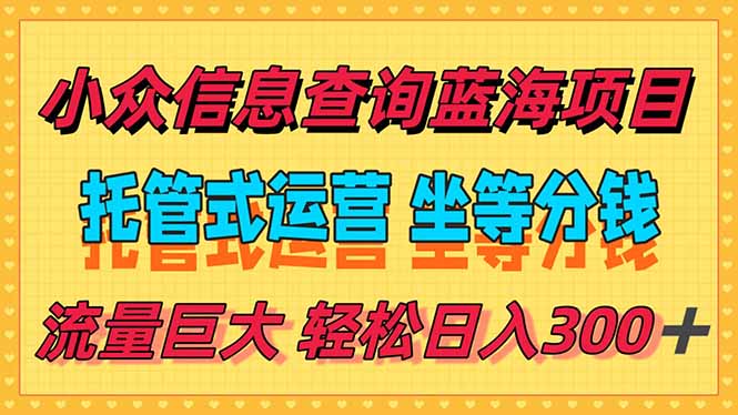 （15216期）稳定日入300＋，小众信息查询蓝海项目，全程懒人式托管，解放你的时间-低成本创业项目大全｜短视频带货+AI副业变现｜知行创业网